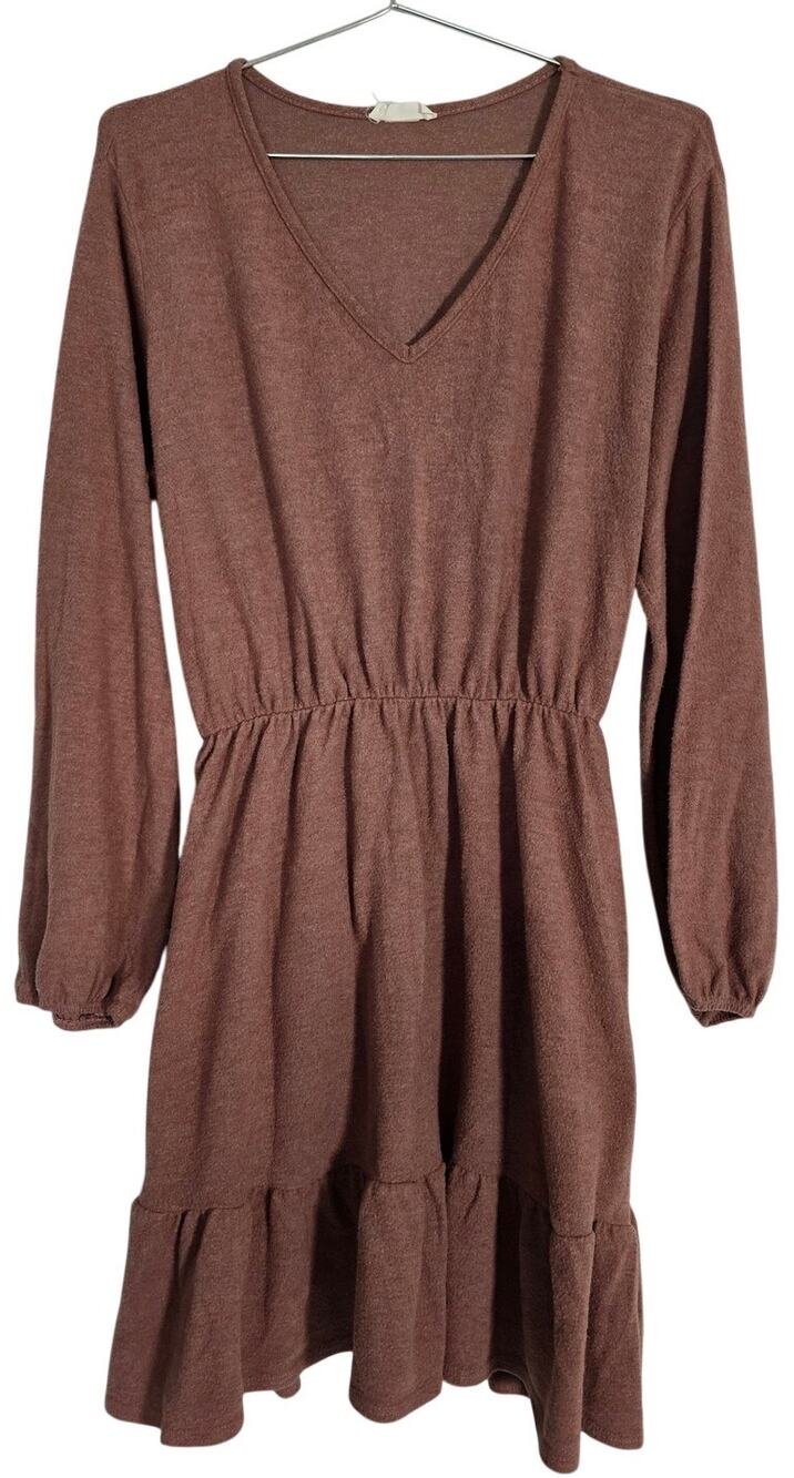 Urban Rose Large Dusty Rose Tiered Dress Long Sleeve Cottagecore Boho Fall